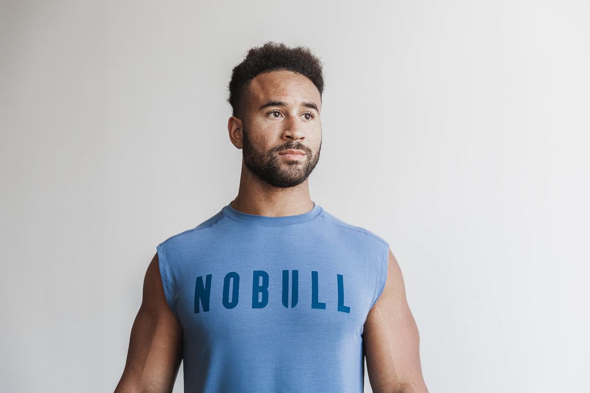 Nobull Sleeveless Men\'s T Shirts Blue | Australia (XC2739)